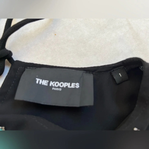 $350 The Kooples Black Ruffle Flowy Turquoise Beaded Hi Low Dress Sz 1 Small - Picture 9 of 10